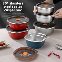 Boîte à lunch carrée en acier inoxydable 304 avec couvercle hermétique, conteneur de stockage alimentaire empilable et écologique pour légumes et fruits (pour le lavage)