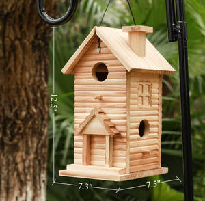 Yüksek Kaliteli Dayanıklı 2 Delikli Ahşap Dikdörtgen Mavi Kuş Evi, Çiçek Kuşu, Kardinal Kuşu İçin Duvara Monte Bahçe Kuş Evi - Product Image 5