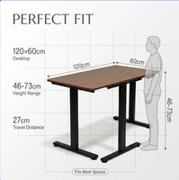 Bureau électrique réglable en hauteur 120x60cm, plateau en panneau de particules de 16mm, structure en acier laminé à froid avec revêtement en poudre, charge maximale 70kg, 100-240V, 3 mémoires