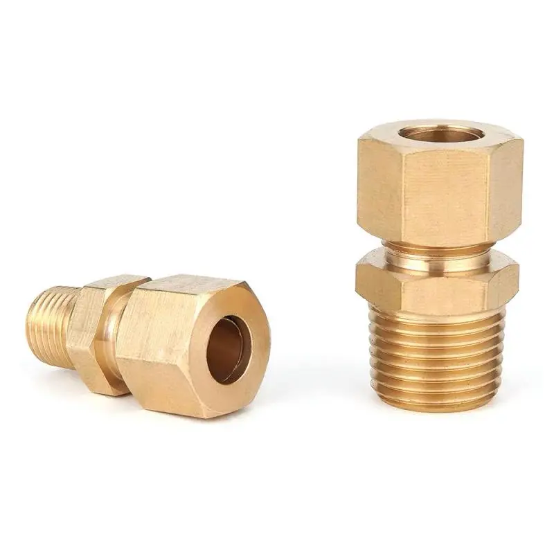 Brass Pipe Fitting 3/8 1/4 Male Connector Union Compression Fitting