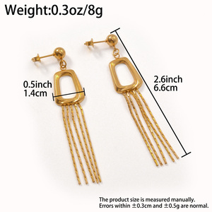 Boucles d'oreilles pendantes de luxe pour femmes, en acier inoxydable plaqué or 18 carats, avec longues pampilles géométriques exagérées, vente en gros, nouveauté - Product Image 6
