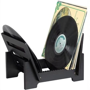 Hollowed-out wooden <b>record</b> <b>rack</b>, office desktop document and magazine storage <b>rack</b>, solid wood vinyl album and <b>record</b> <b>rack</b> - Product Image 1