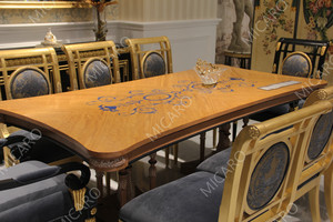 Meubles en bois européen classique, ensemble <span class=keywords><strong>de</strong></span> table et <span class=keywords><strong>de</strong></span> table 8 places, avec <span class=keywords><strong>chaises</strong></span> en tissu italien, luxe, nouveau, - Product Image 4