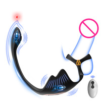 Masseur de prostate télécommandé, double anneau de stimulation, sac testiculaire, masturbateur masculin, plug anal verrouillable, jouets sexuels pour l'exportation transfrontalière en Chine