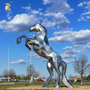 Rylong arte moderna di alta qualità in acciaio inox lucidato rampante scultura del cavallo per la piazza della città - Product Image 2