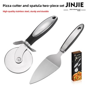 Juego de Dos Piezas de Cuchillo y Pala para <span class=keywords><strong>Pizza</strong></span> de Acero Inoxidable con Cortador de <span class=keywords><strong>Pizza</strong></span> de Una Sola Rueda y Espátula, Herramienta de Cocina para Hornear - Product Image 2
