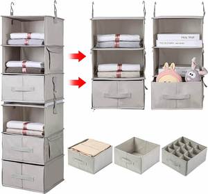Hanging Closet Organizer 6-Shelf With 3 <b>Drawers</b> Detachable <b>Storage</b> Baskets Non-Woven Fabric Minimalist Design - Product Image 1