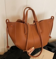 Sac à bandoulière de style français avec grain litchi, sac fourre-tout tendance grande capacité, sac à main et sac à bandoulière cousus