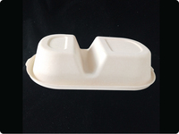 Boîte repas jetable pour plats à emporter, double compartiment, ovale, en bagasse de canne à sucre biodégradable, pour salades et petits repas