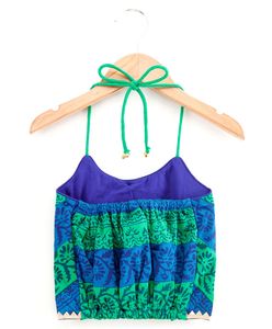 Twisha – Ensemble ethnique élégant pour filles, haut imprimé à col licou et pantalon dhoti vert et bleu (6 mois à 14 ans) - Product Image 3