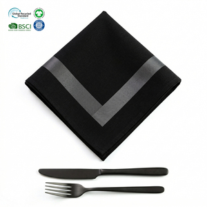 Serviettes en satin de coton noir 20x20 pouces, vente en gros B2B, lavables, pour hôtels, salles de petit-déjeuner et restaurants haut de gamme - Product Image 1