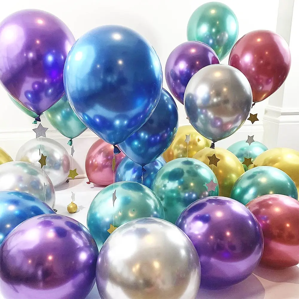 Groothandel Feest Decoraties Gelukkige Verjaardag Metallic Zilver Globos Ballons Opblaasbare Helium Latex Chroom Ballonnen