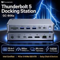 Base de Conexión Thunderbolt 5 15 en 1, 8K120Hz HDTV DP, 80Gbps, 140W PD, USB3.2 10Gbps, NVMe 8TB SSD, LAN 2.5G, Conexión en Cadena para MacBook y Windows