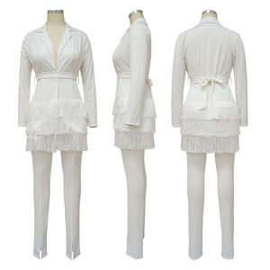 Conjunto de Top y trajes de borlas para <span class=keywords><strong>mujer</strong></span>, conjunto de <span class=keywords><strong>oficina</strong></span> informal para correr, Boutique, dos piezas, Otoño, <span class=keywords><strong>2022</strong></span> - Product Image 4