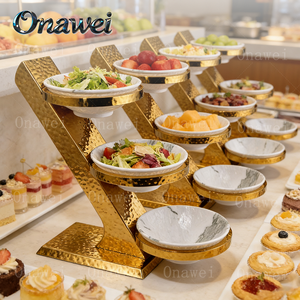 حامل تقديم حلويات Onawei ذهبي من الستانلس ستيل، 3 أدوار، لتزيين حفلات الزفاف والشاي بعد الظهر والبوفيه، لعرض الطعام - Product Image 2