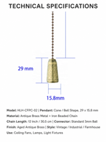 HuiLiHang HLH-CFPC-02 Chaîne de tirage en laiton antique pour ventilateur de plafond, interrupteur à suspension métallique, luminaire de ventilateur, style loft simple