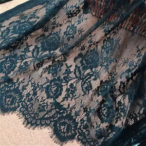 Zèle noir maille grandes fleurs vives français Chantilly dentelle garniture cils dentelle tissu pour femmes Lingerie robe - Product Image 2
