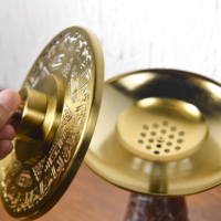 Brûleur à Bakhoor en marbre rouge de luxe avec couvercle en laiton, brûleur à encens Oud arabe traditionnel, pour la décoration aromatique de la maison pendant le Ramadan