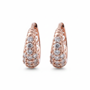 Boucles d'oreilles créoles tendance en or rose 14 carats avec micro-incrustation de diamants véritables taille brillant rond pour enfants et femmes - Product Image 2