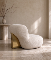 Fauteuil d'appoint en bouclette de luxe italien, panneau latéral doré, canapé enveloppant confortable pour salon