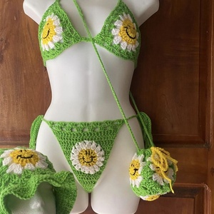 Bikini bohème personnalisé à col en V, crochet, broderie 3D, ensemble deux pièces, mini bikini, maillot de bain, vêtements de plage pour femmes - Product Image 5