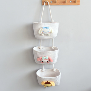Panier de rangement mural en corde de coton blanc à 3 niveaux, rectangulaire, avec motif visage de chien, pour organiser les vêtements - Product Image 5