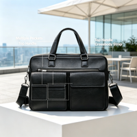 Porte-documents de luxe classique multi-poches grande capacité en PU grainé pour homme d'affaires