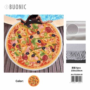 Telo Mare Rotondo Buonic con Stampa Pizza 150x150cm con Frange per Uso a Bordo Piscina - Product Image 1