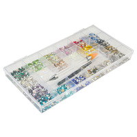 21 compartiments/boîte de charms en strass pour nail art, forme diamant à fond plat, motifs irréguliers, assortiment de strass