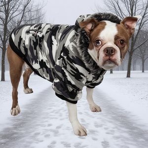 Manteau parka pour animaux de compagnie à capuche tendance avec doublure en fausse fourrure pour l'hiver, design imprimé moderne, disponible en tailles de XS à XL - Product Image 2