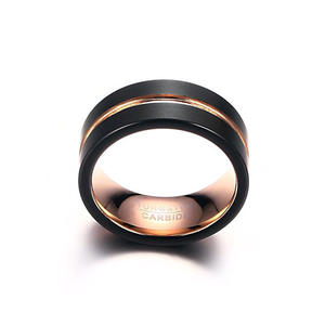Fabrieksgemaakte ringen op maat, centraal gegroefd, 8 mm, roségoud, zwart, heren trouwringen, tungsten carbide - Product Image 2