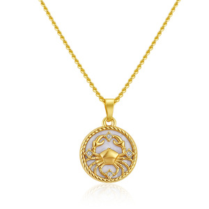 Collar con Colgante Redondo Dorado de Acero Inoxidable HB504 Trend, con Dije de Circonita del Zodiaco, Chapado en Oro de 18K PVD, Joyería de Moda - Product Image 4