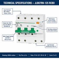 Disjoncteur différentiel JULAN JLB67RN-100 MCB 1P+N 2P 3P+N 4P 6A-125A 30~300mA en plastique pour rail DIN IP20 230V/400V AC