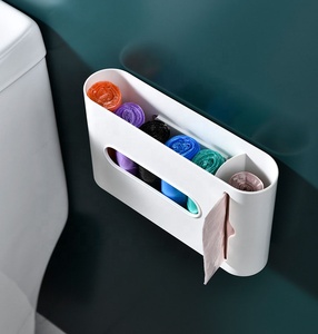 Distributeur mural carré grand format sans perçage pour sacs poubelles, support en plastique avec couvercle <span class=keywords><strong>et</strong></span> fenêtre visible - Product Image 5
