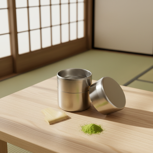 Custom Japanese-Style Tea Caddy Tin Tea Coffee Canister 304 Stainless Steel Matcha Powder Tin With Wood Sifter - Product Image 1