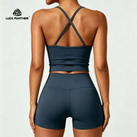 Conjunto de yoga y pilates Luckpanther de 2 piezas para mujer, transpirable, de alta elasticidad, con espalda cruzada y pantalones cortos de cintura alta.