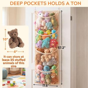 Over The Door Stuffed Animal Storage Cotton Toy Organizer 4 Pockets Beige For <b>Kids</b> Room - Product Image 3