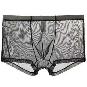 Boxers ultra-fins transparents pour hommes, lingerie sexy, <span class=keywords><strong>string</strong></span> pour hommes, culotte en maille respirante, taille mi-haute, boxers - Product Image 2