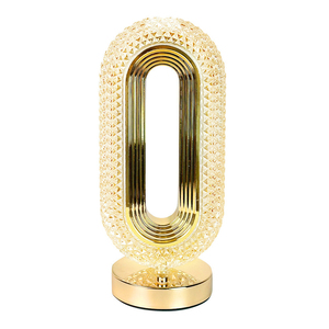 Modern Crystal Table Lamp Oval Shape Gold Finish LED Soft Warm White <b>Push</b> <b>Button</b> <b>Switch</b> AC Powered Middle Size Bedroom - Product Image 1
