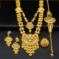 Juego de Joyería de Lujo para Mujer, Collar, Aretes, Pulsera y Anillo Chapados en Oro de 24K, Diseño Exclusivo para Bodas en Dubái