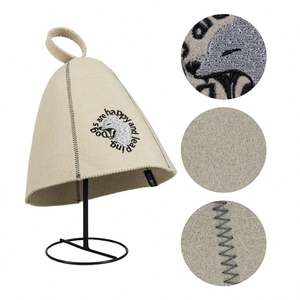 Sauna en laine sur mesure beige avec logo brodé sur mesure Chapeau de sauna en laine - Product Image 4