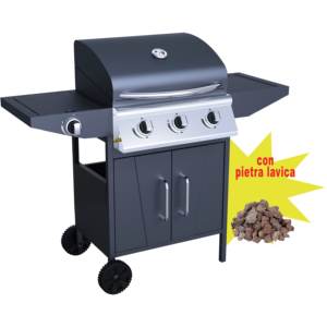 Barbecue a gas a tre fuochi con fornello 'Carrara' e 3 kg di pietra lavica - Product Image 2