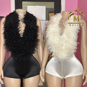 Trendy damesmode, strakke, rugloze, glanzende jumpsuit met bont, casual sexy club bodycon jumpsuit, dames jumpsuit in één stuk - Product Image 2