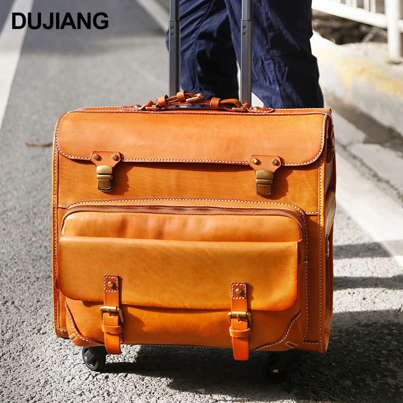Genuine Leather Trolley Suitcase 360 Degree