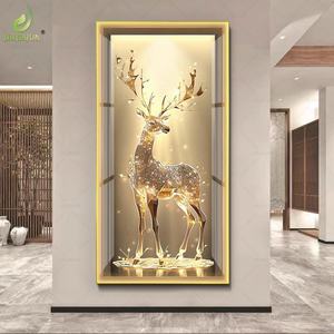 Cuadro de Porcelana con Cristales y Diseño de Ciervo Dorado, Arte Mural de Animales con Diamantes y LED, Decoración Moderna para Sala de Estar, Entrada y Pasillo - Product Image 5
