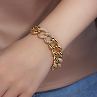 Usine conception directe Bracelet en acier inoxydable femmes haute qualité Zircon glacé cubain chaîne lien mode bracelets porte-bonheur