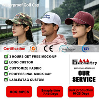 Gorras de béisbol y golf personalizadas para hombre, impermeables, de dos tonos, con logo de parches de PVC y goma, de 5 paneles, con cierre snapback, para correr, al por mayor