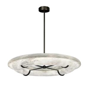 Lustre en marbre espagnol rond à LED, corps noir, pour salon et chambre à coucher - Product Image 5