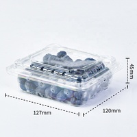 Boîte d'emballage carrée pour fruits de 150 g, boîte en plastique PET / rPET transparente pour myrtilles, conteneur à clapet avec trou dans le fond