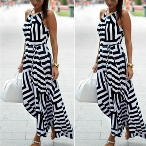 Kadın seksi Zebra desen baskı elbise yaz Boho rahat kolsuz uzun Maxi akşam parti plaj elbise Sundress - Product Image 3